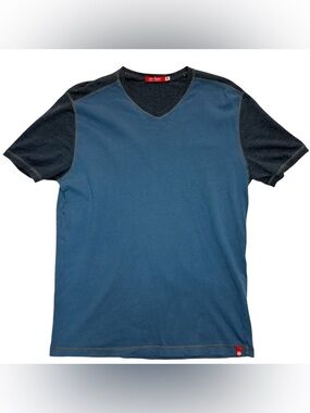 Jake Agave Darren Shirt Mens M Blue Two Tone Cotton Stich V Neck California USA